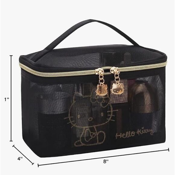 HELLO KITTY Logo Cosmetic Mesh Large Capacity Travel/Makeup/Storage Bag - Picture 2 of 6